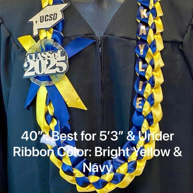 Braided 7/8" Ribbon Leis for Graduation/personalized name/ school colors #093