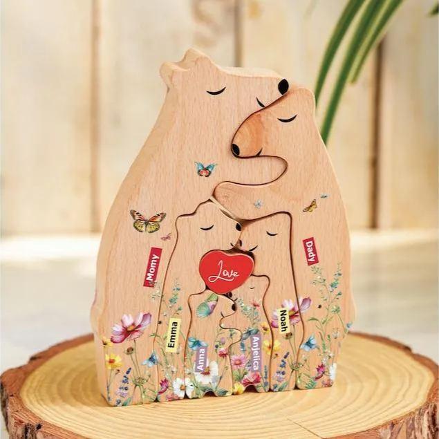 Wooden Bear Family Puzzle, Custom Name Gift for Loved Ones, Family Gift