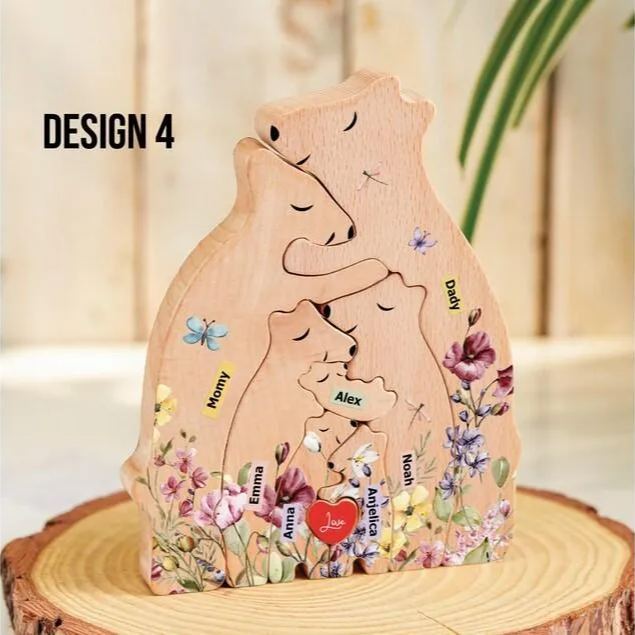 Wooden Bear Family Puzzle, Custom Name Gift for Loved Ones, Family Gift