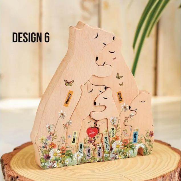 Wooden Bear Family Puzzle, Custom Name Gift for Loved Ones, Family Gift