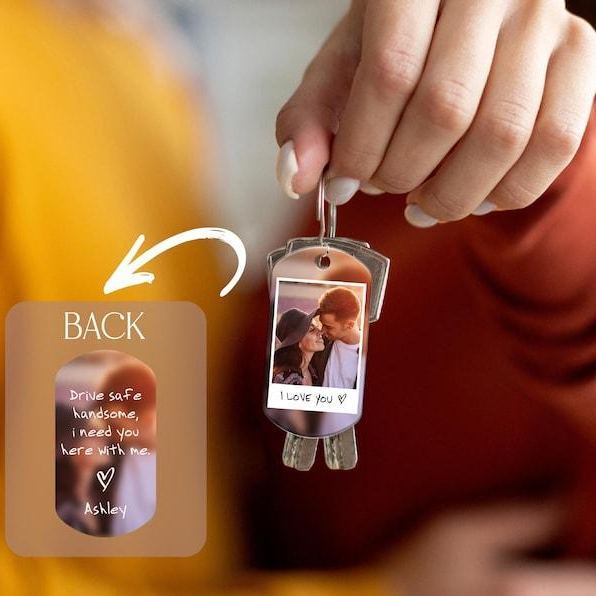 Boyfriend Keychain, Custom Boyfriend Gifts, Couple Photo Keychain, Personalized Keychain for Men, Drive Safe Dad Keychain, Photo Car Decor