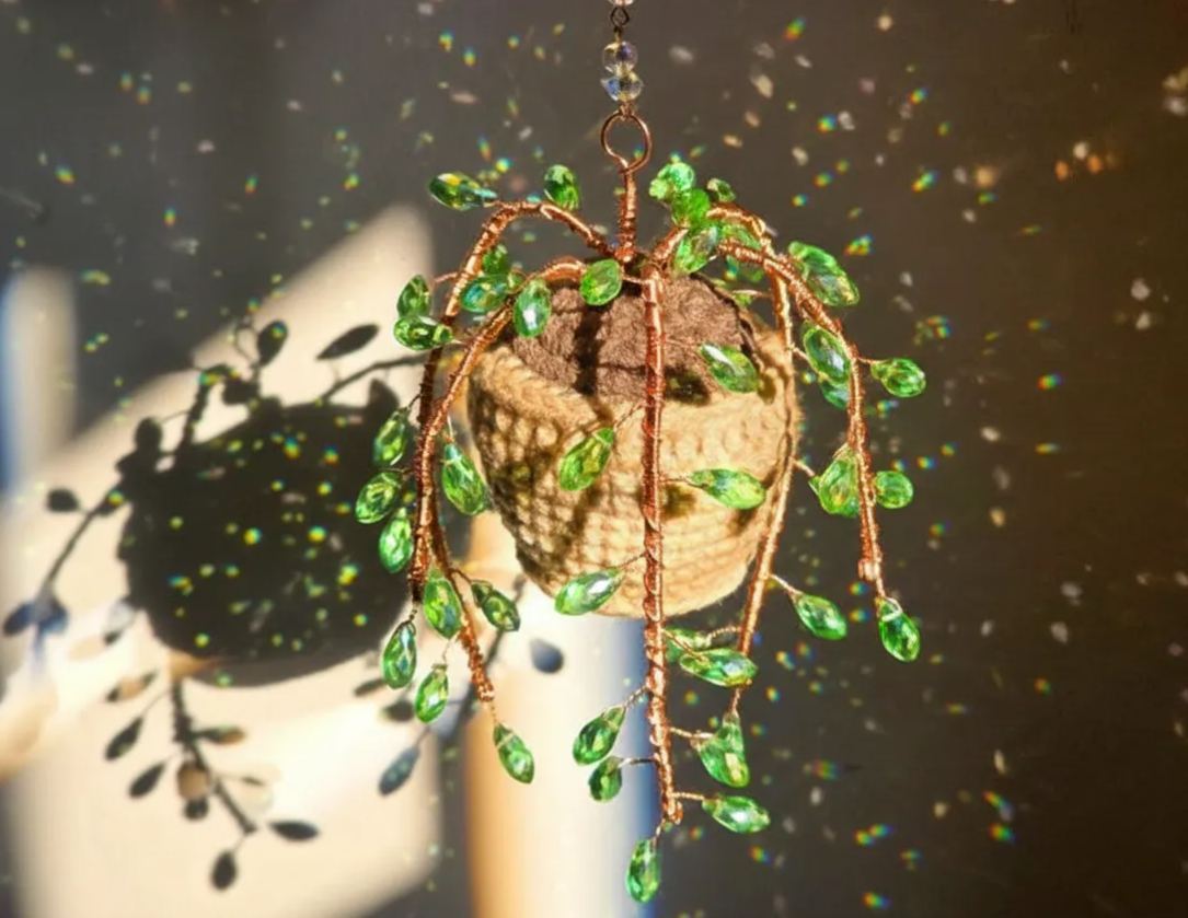 Crochet Crystal Leaf Vine Suncatcher Plant Best Gift & Home Window Decoration