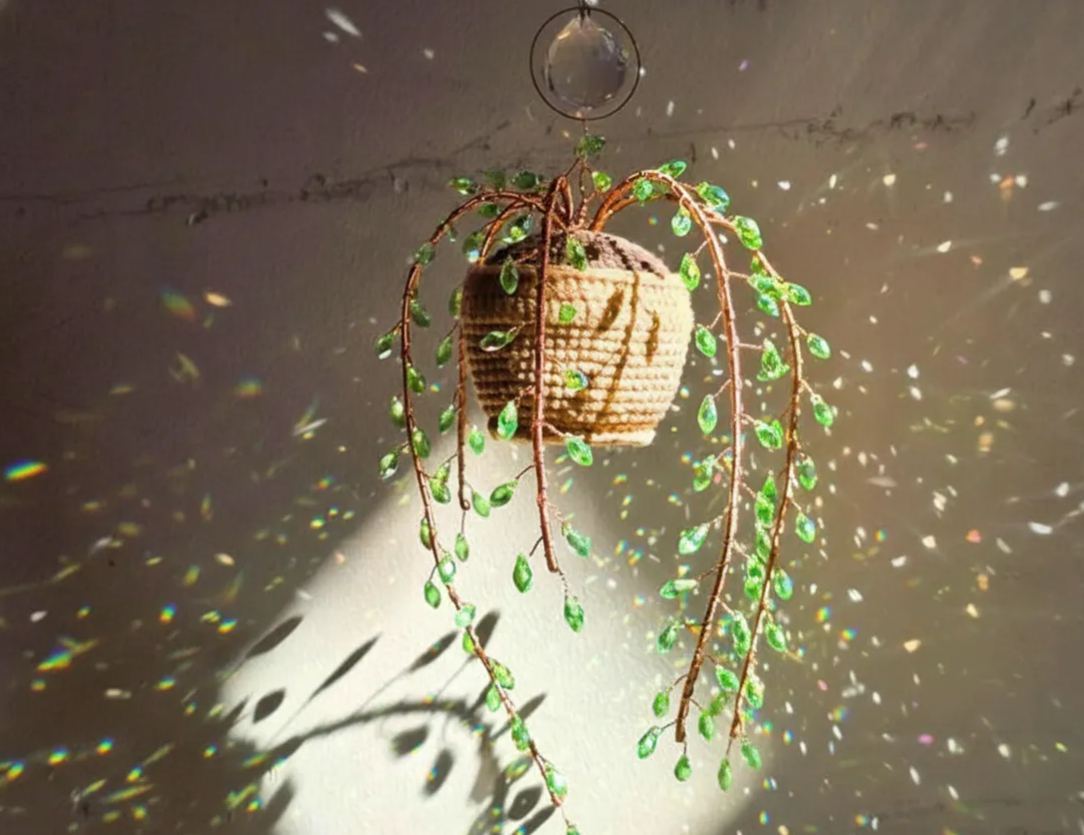 Crochet Crystal Leaf Vine Suncatcher Plant Best Gift & Home Window Decoration