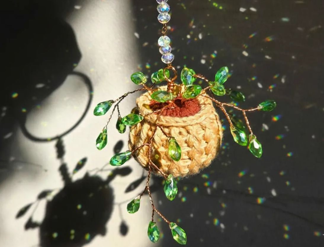 Crochet Crystal Leaf Vine Suncatcher Plant Best Gift & Home Window Decoration