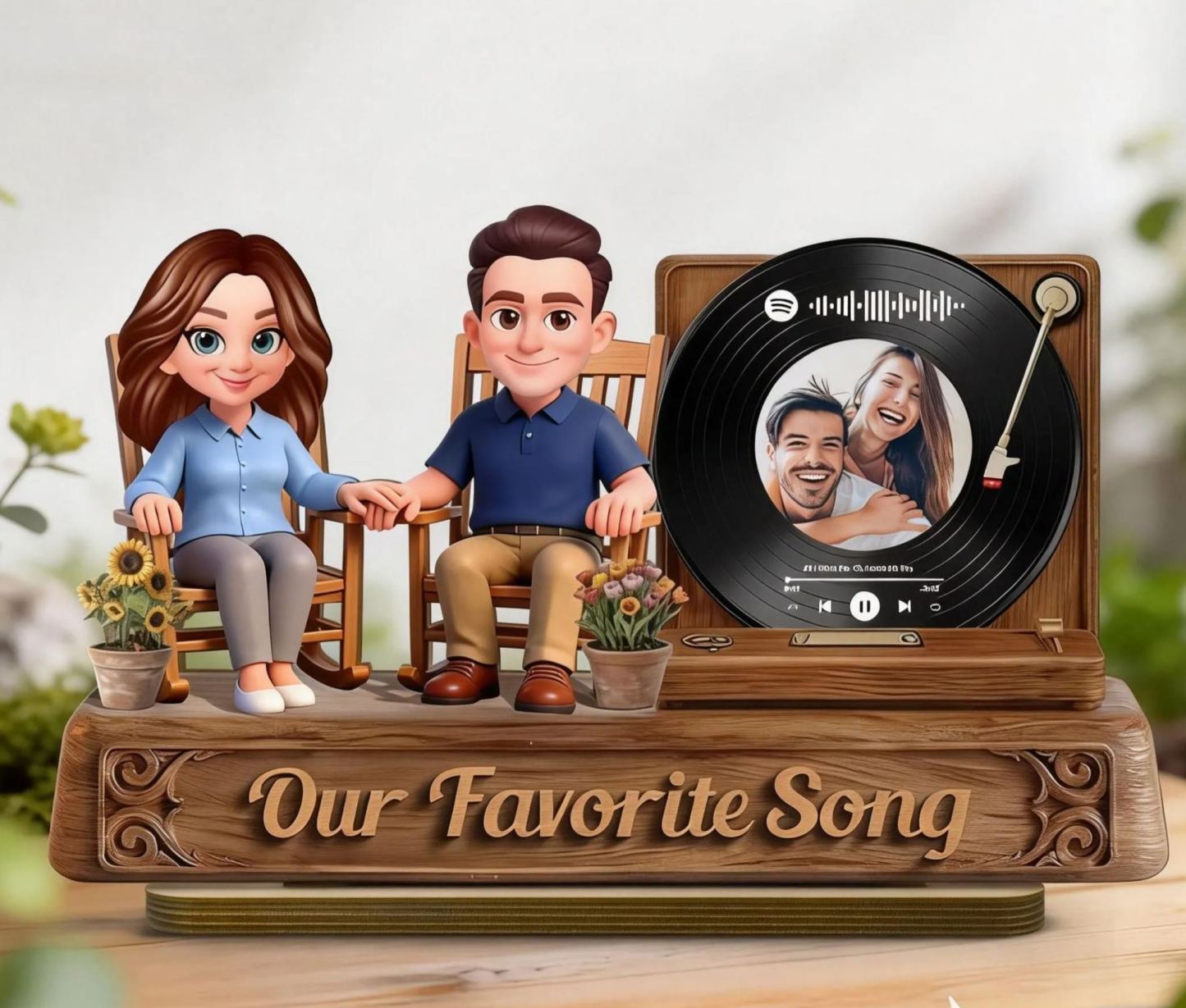 Personalized 2-Layered Wooden Plaque - 3D Couple Sitting On Rocking Chair Romantic Valentine's Day Gift for Her/Him