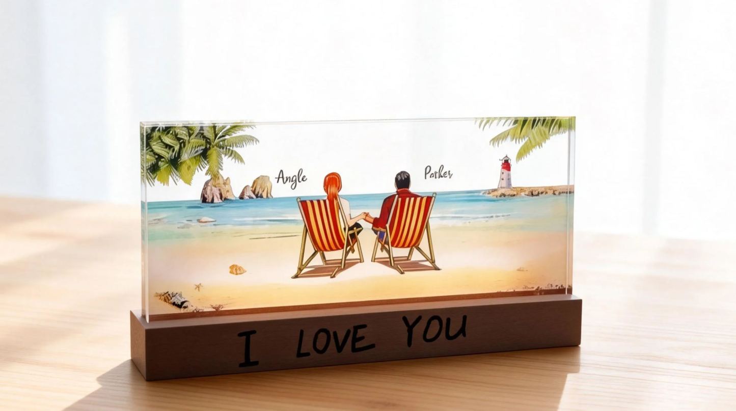 Custom Beach Couple Night Light Plaque Personalized Valentine's Day Gift