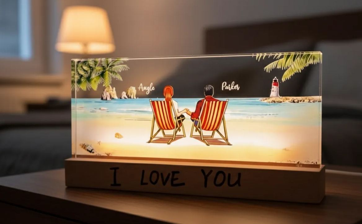 Custom Beach Couple Night Light Plaque Personalized Valentine's Day Gift