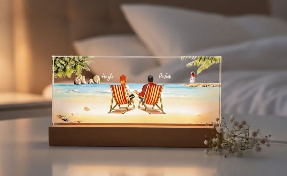 Custom Beach Couple Night Light Plaque Personalized Valentine's Day Gift