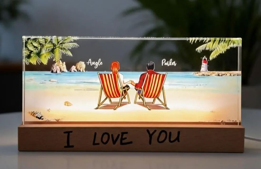 Custom Beach Couple Night Light Plaque Personalized Valentine's Day Gift