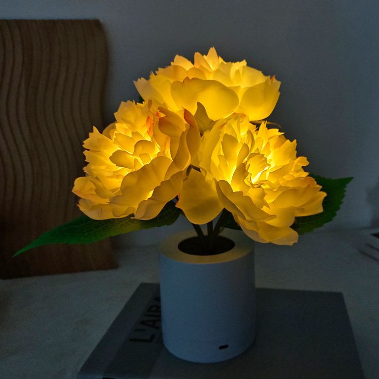 Artificial Peony Flower LED Night Light – Decorative Peony Table Lamp with Adjustable Brightness, Romantic Ambient Light for Bedroom Decor
