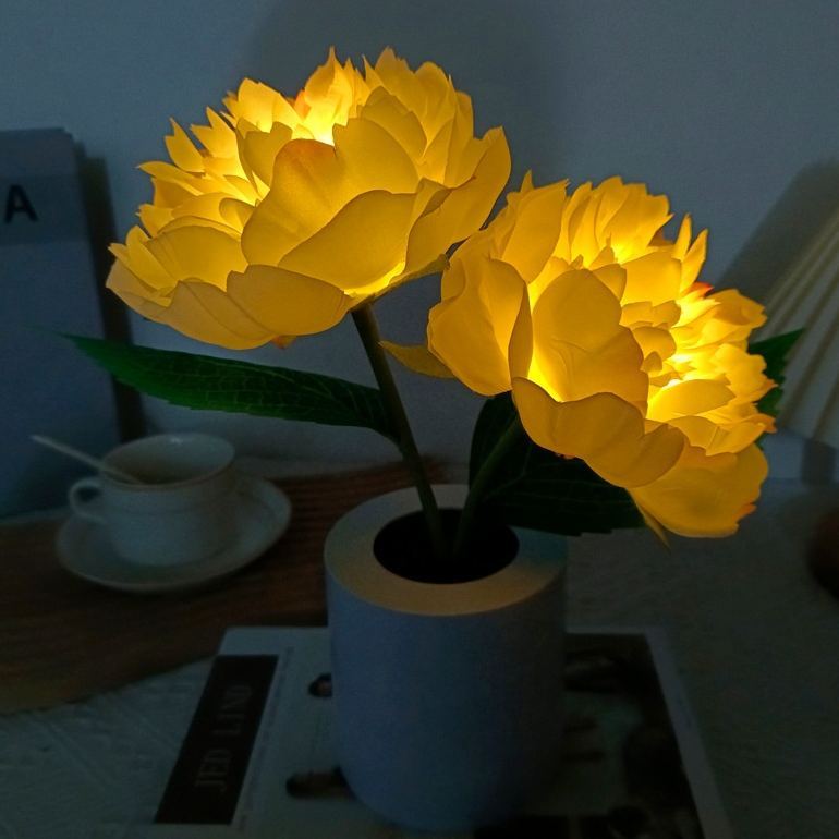 Artificial Peony Flower LED Night Light – Decorative Peony Table Lamp with Adjustable Brightness, Romantic Ambient Light for Bedroom Decor