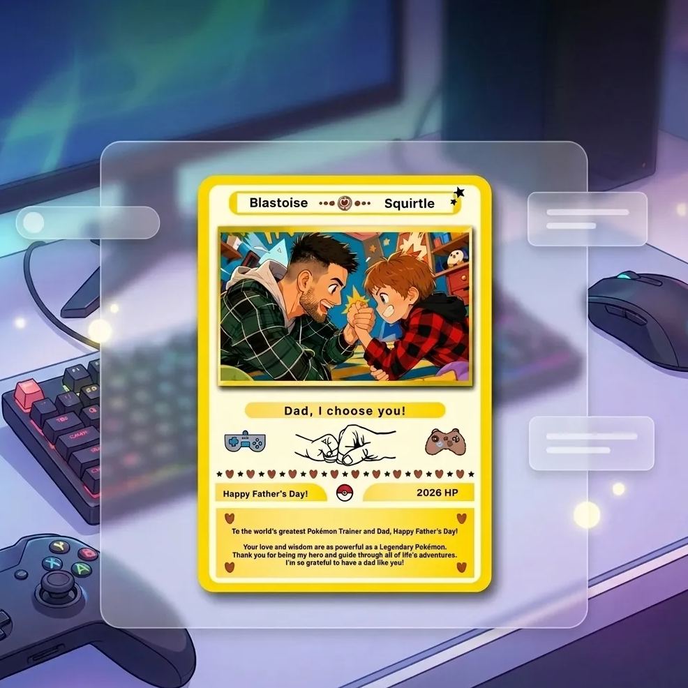 Happy Father’s Day Personalized  Card - Anime Inspired Personalized Poke Card for Trainer Dad  Customizable Gift from Supporter, Wife, Son & Daughter - MySpotifyGlass