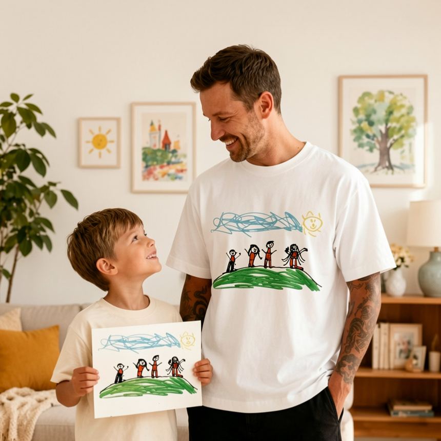 Custom Kids Drawing Embroidered T-Shirt – Personalized Child Artwork Tee, Custom Family Portrait Embroidery Shirt, Meaningful Gift for Mom, Dad & Grandparents - MySpotifyGlass