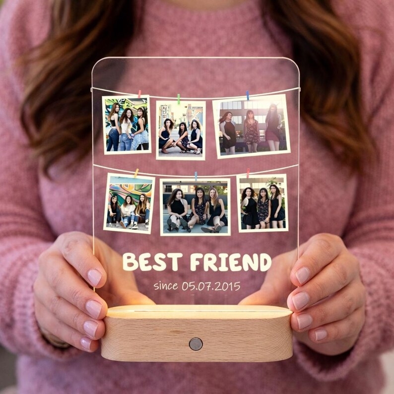 Acrylic Photo Collage Night Light, Custom Couples & BFF Gift, Perfect for Anniversaries