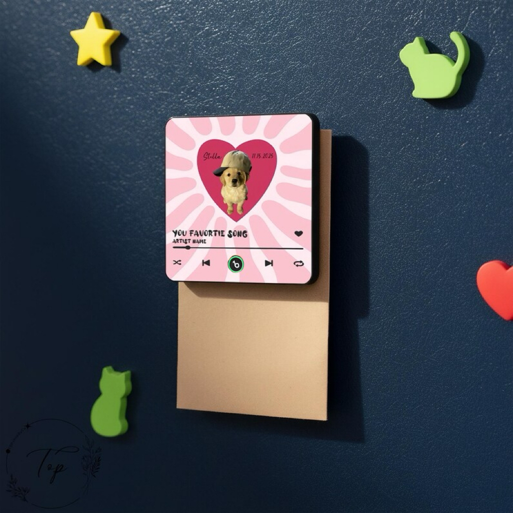 Custom Puppy Music Fridge Magnet Personalized Pet Photo & Text Home Decor Cute Dog/Cat Lover Gift Accessory