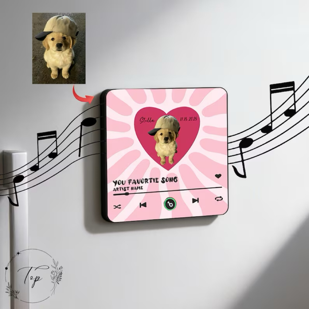 Custom Puppy Music Fridge Magnet Personalized Pet Photo & Text Home Decor Cute Dog/Cat Lover Gift Accessory