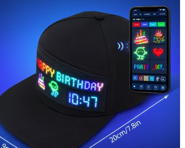 Wireless-Enabled LED Cap with Scrolling Messages, Perfect for Parties, Music Festivals, Night Runs, And As a Gift for Teens. It'S Comfortable And Adjustable