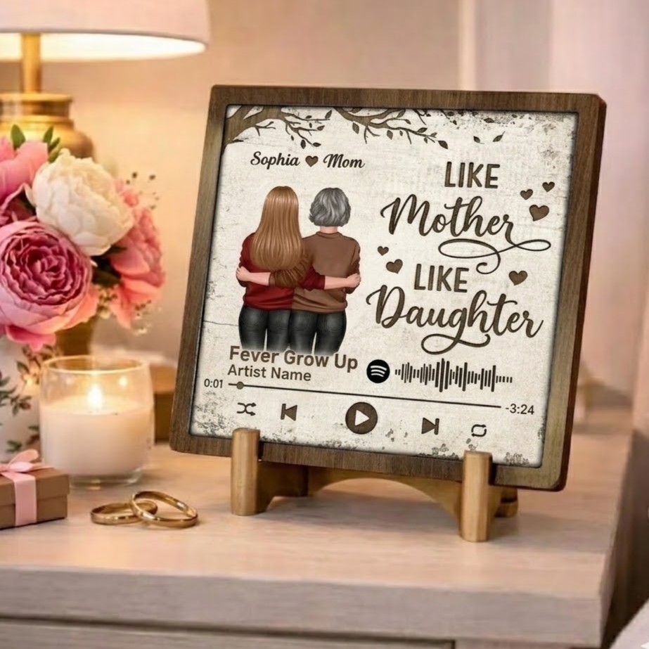 Personalized Mother Daughter Standing Back View Wooden Sign with Custom Song, Music Plaque  Gift for Mom, Mother’s Day Gift Gift for Grandma