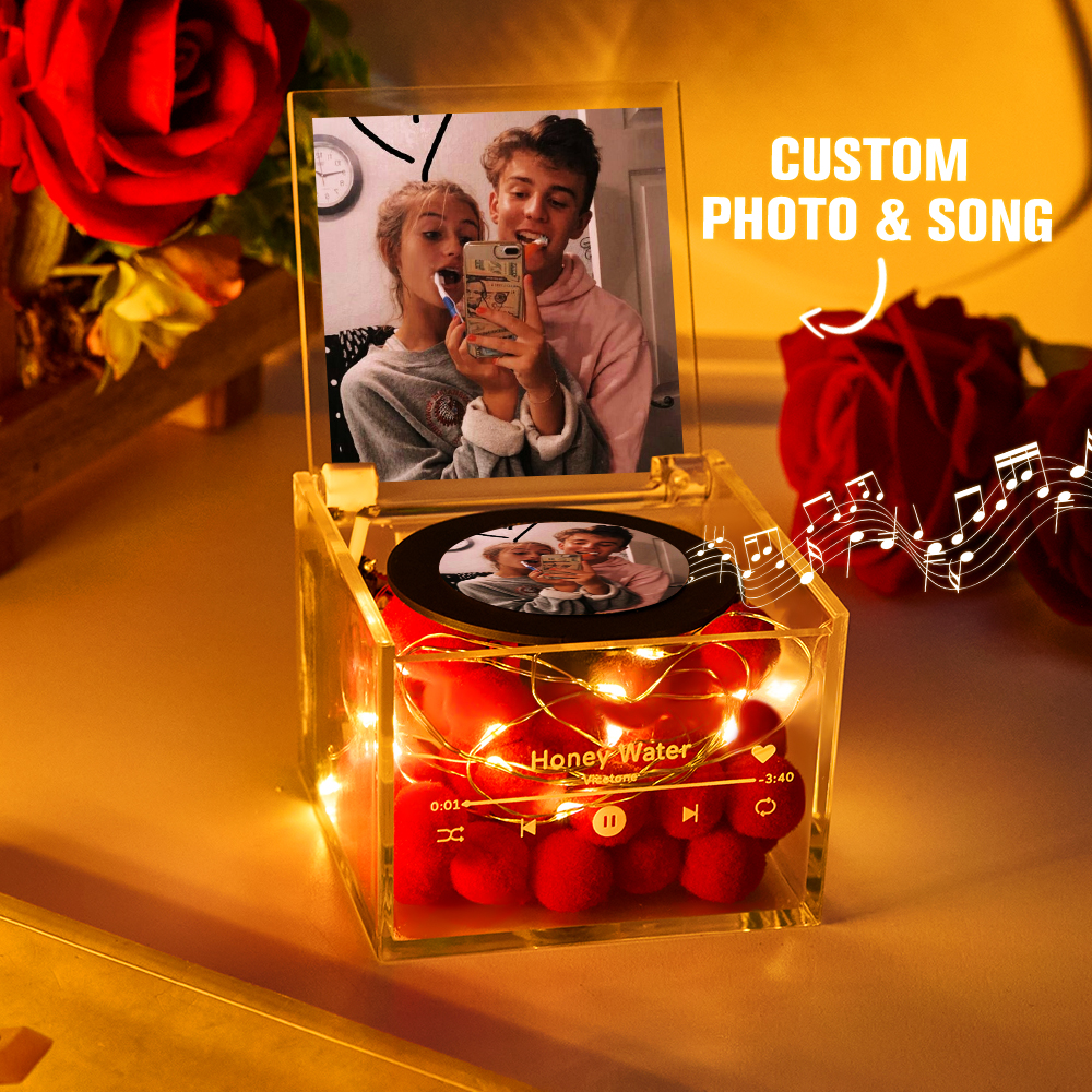 Mini Music Record Player Custom Photo with Light Personalized Music Acrylic Box Gift For Your Love