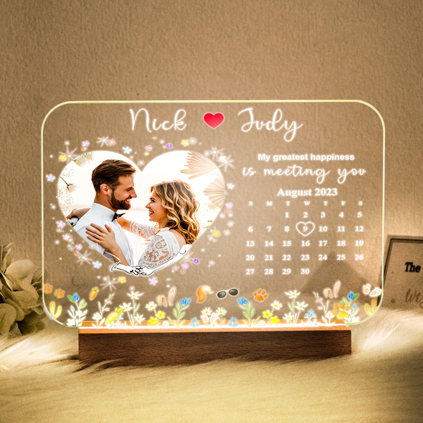 Personalized Photo LED Light Frame Gift for Love's Sweetest Moments - My Greatest Happiness Is Meeting You