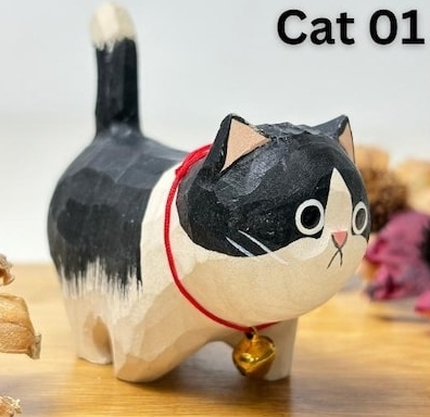 Wooden Cat Figurine Desktop Decor Unique Cat Lover Gift