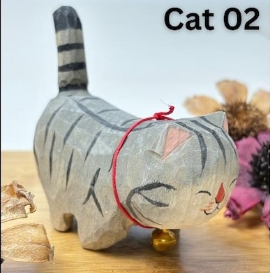 Wooden Cat Figurine Desktop Decor Unique Cat Lover Gift