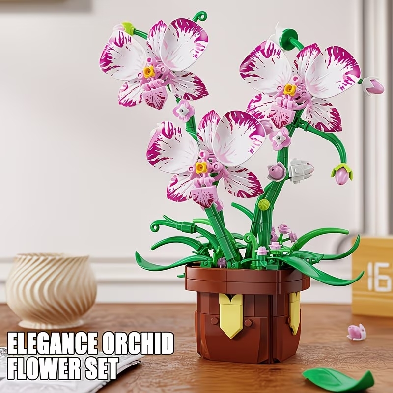 Potted Flower Building Blocks Set, Artificial Plant Assembly Model, Home Office Decor, Ideal Gift for All Ages