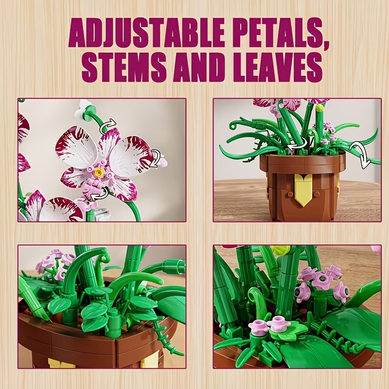 Potted Flower Building Blocks Set, Artificial Plant Assembly Model, Home Office Decor, Ideal Gift for All Ages
