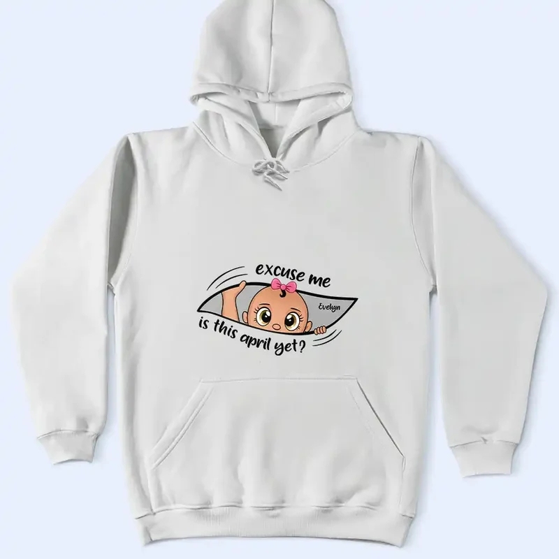 Custom Name & Month Maternity T-Shirt for Expecting Mom-Excuse Me Is It Time Yet Pregnancy Announcement Shirt