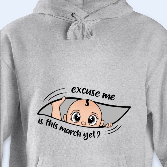 Custom Name & Month Maternity T-Shirt for Expecting Mom-Excuse Me Is It Time Yet Pregnancy Announcement Shirt