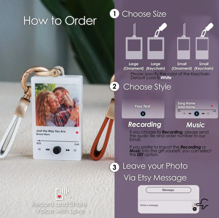 Personalized Recording Player Keychain Keychain With Sound Album Keychain Birthday Gift Father's Day Gift Valentine's Day Gift Anniversary Gift