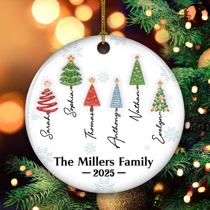 Family Christmas Tree Names Personalized Custom 3D Inflated Effect Ceramic Ornament