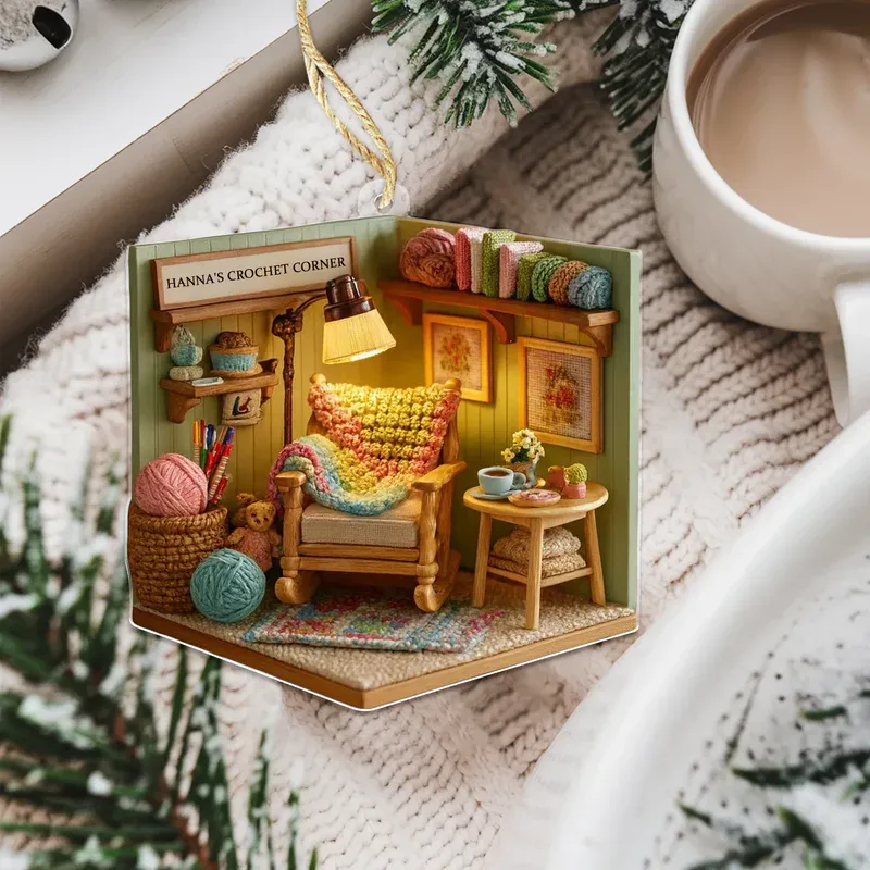 Personalized Crochet Corner Ornament – Custom 2D Flat Acrylic Christmas Decoration for Yarn Lovers - MySpotifyGlass