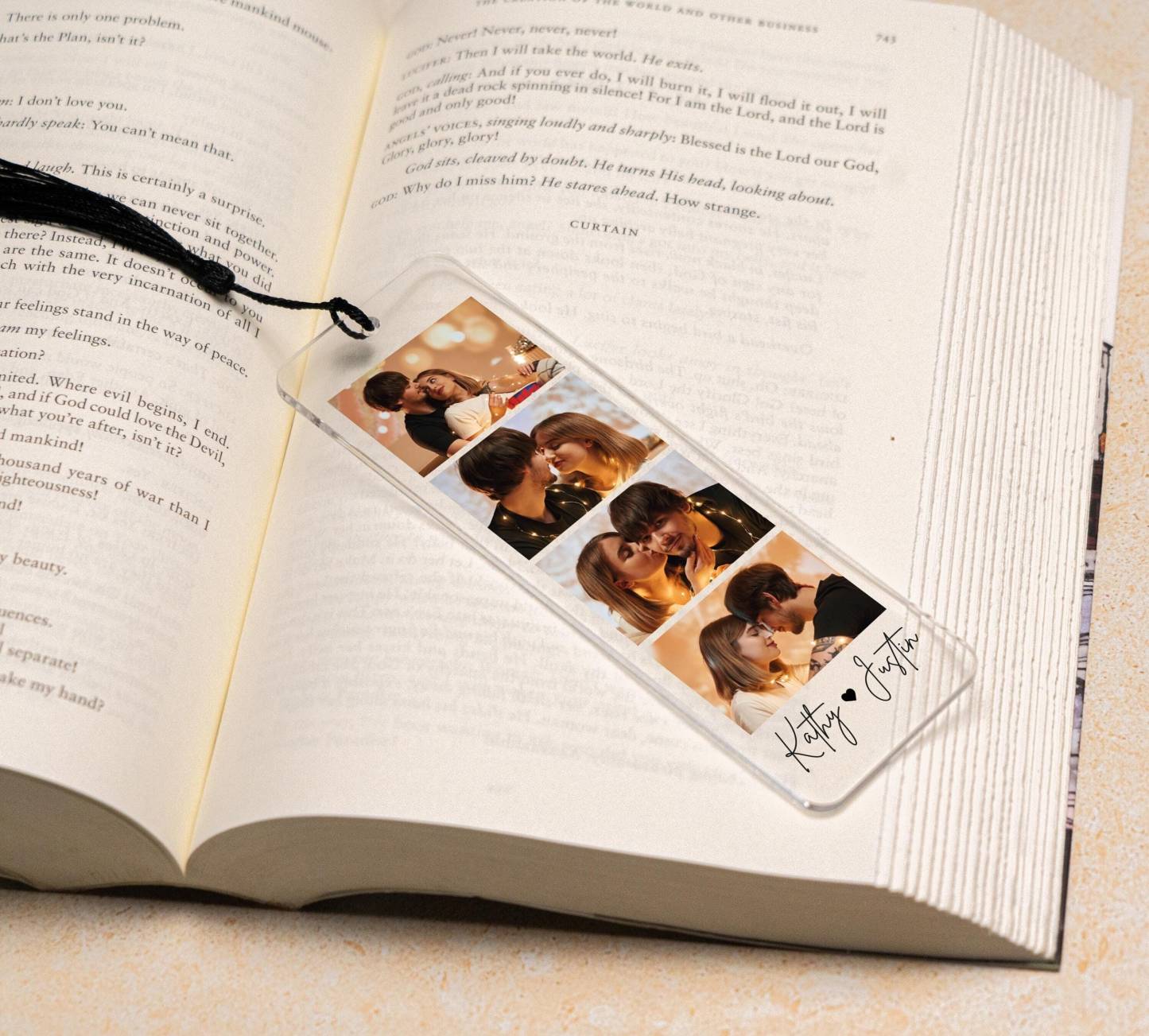 Custom Acrylic Couple Bookmark Valentines Bookmark Gifts Couple Photo Gift Anniversary Gifts Bookmark with Tassel