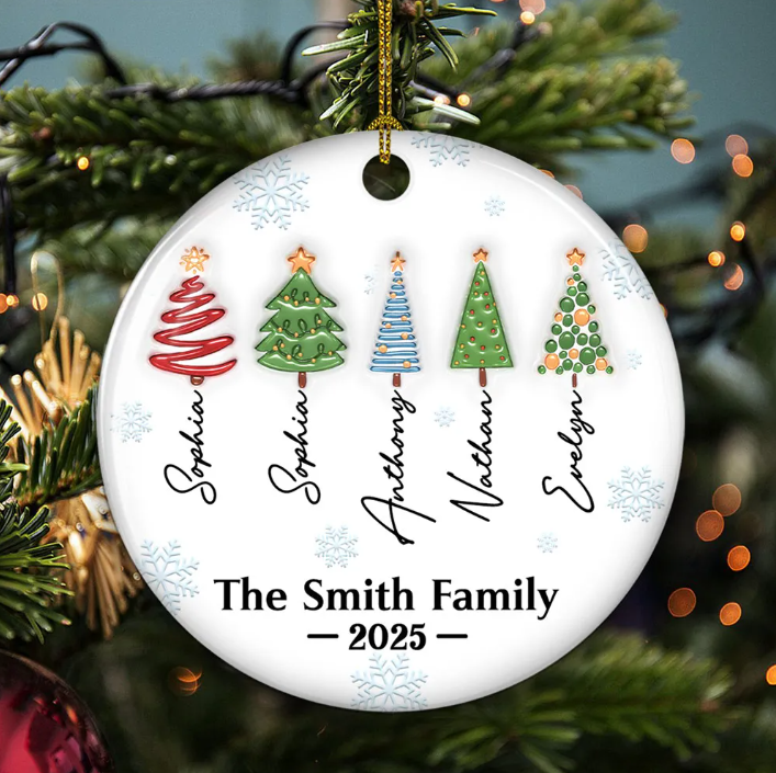 Family Christmas Tree Names Personalized Custom 3D Inflated Effect Ceramic Ornament