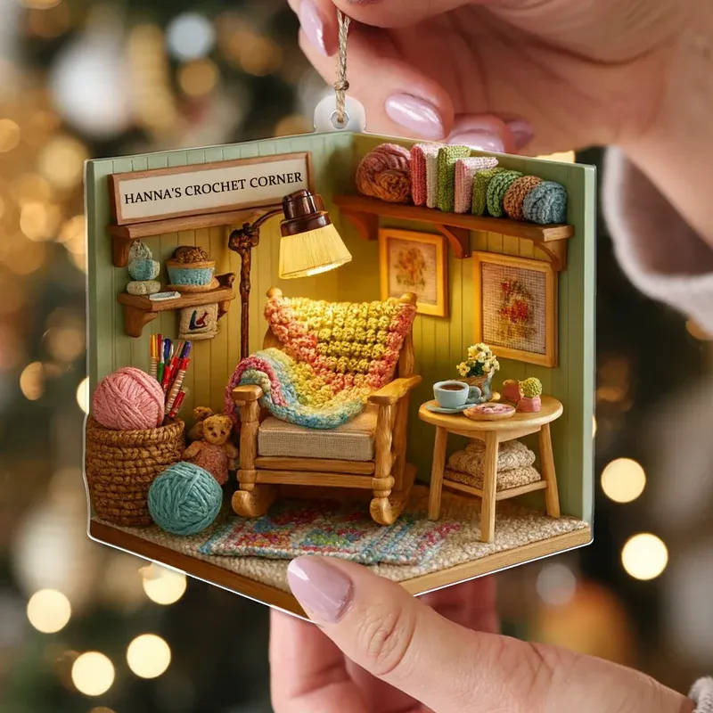 Personalized Crochet Corner Ornament – Custom 2D Flat Acrylic Christmas Decoration for Yarn Lovers - MySpotifyGlass