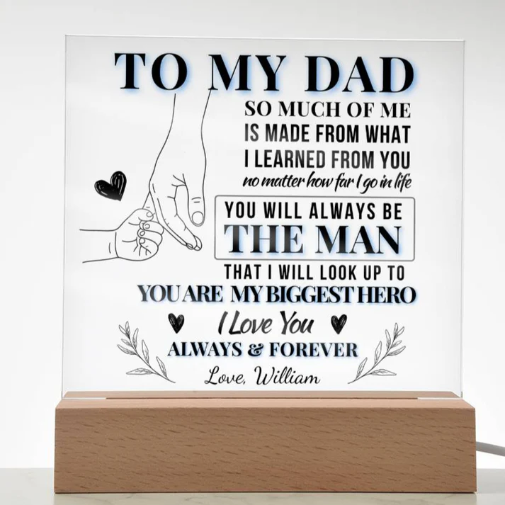 To Dad, My Biggest Hero – Personalized Dad LED Plaque Regular Father's Day Gift