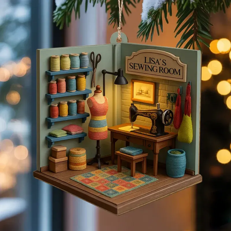Personalized Cozy Sewing Room 2D Flat Print Acrylic Ornament Custom 1-Layered Sewing Machine Decoration Gift - MySpotifyGlass