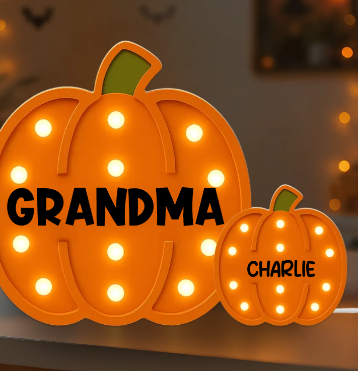 Custom 3D Effect Grandma Grandpa Little Pumpkins Marquee Pattern Effect Cozy Fall Home Decor Personalized Light Box - Gift For Grandmas Or Grandpas