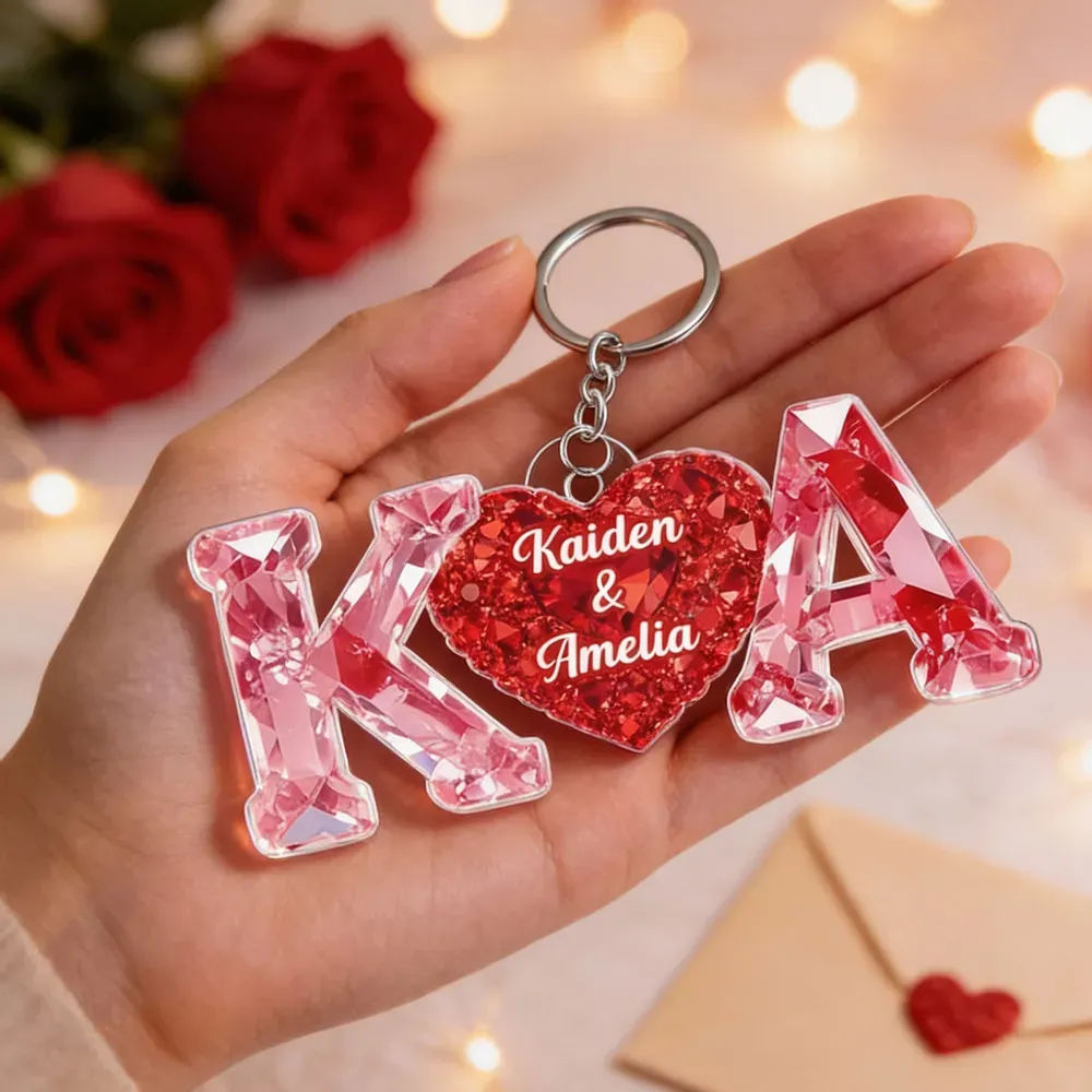 Personalized Acrylic Keychain Couple Love Initial Valentine's Day Gift for her for him