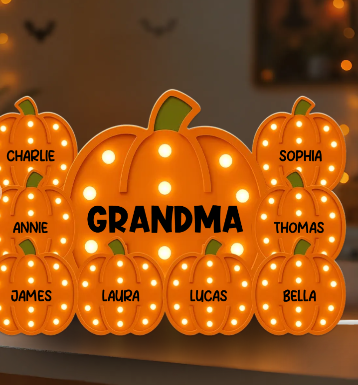 Custom 3D Effect Grandma Grandpa Little Pumpkins Marquee Pattern Effect Cozy Fall Home Decor Personalized Light Box - Gift For Grandmas Or Grandpas