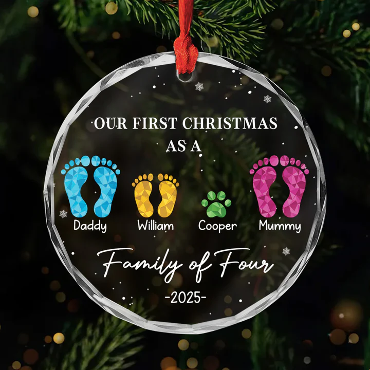 Personalized Family First Christmas Gifts Glass Ornament