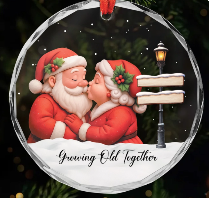 Personalised Growing Old Together Glass Christmas Ornament for Couples