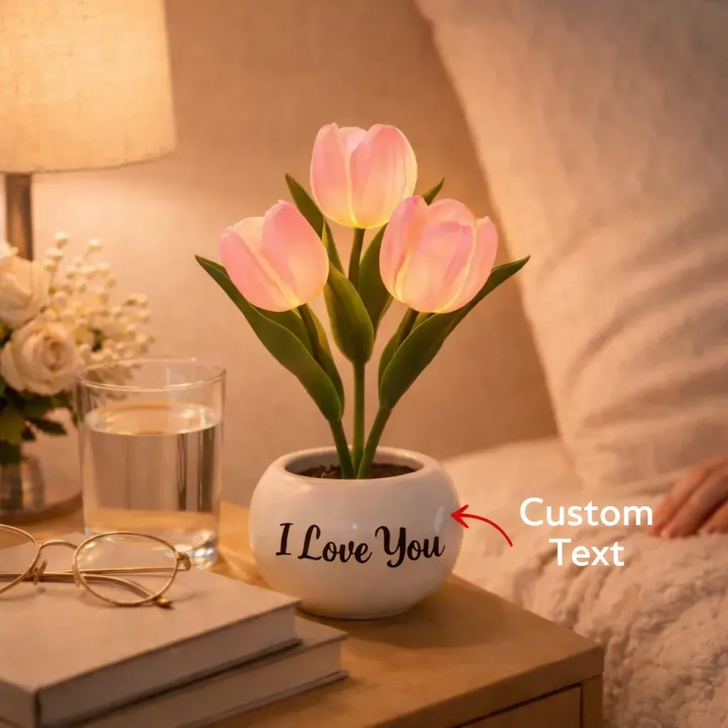 LED Tulip Night Light  Dimmable Plug-in Romantic Flower Lamp Artificial Bloom Mother’s Day Gift