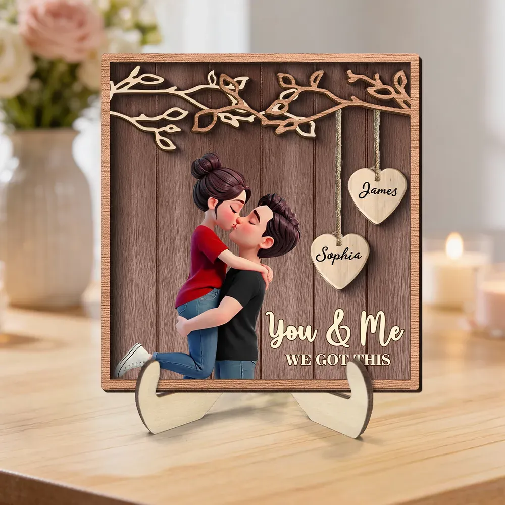 Personalized Wooden Plaque-Couple Hugging Kissing Under Eternal Tree Of Love