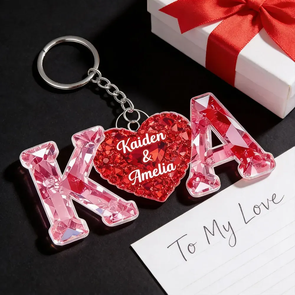 Personalized Acrylic Keychain Couple Love Initial Valentine's Day Gift for her for him