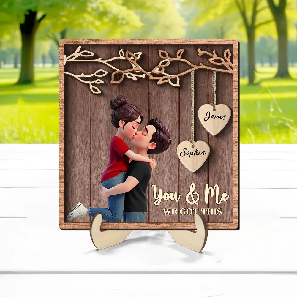 Personalized Wooden Plaque-Couple Hugging Kissing Under Eternal Tree Of Love