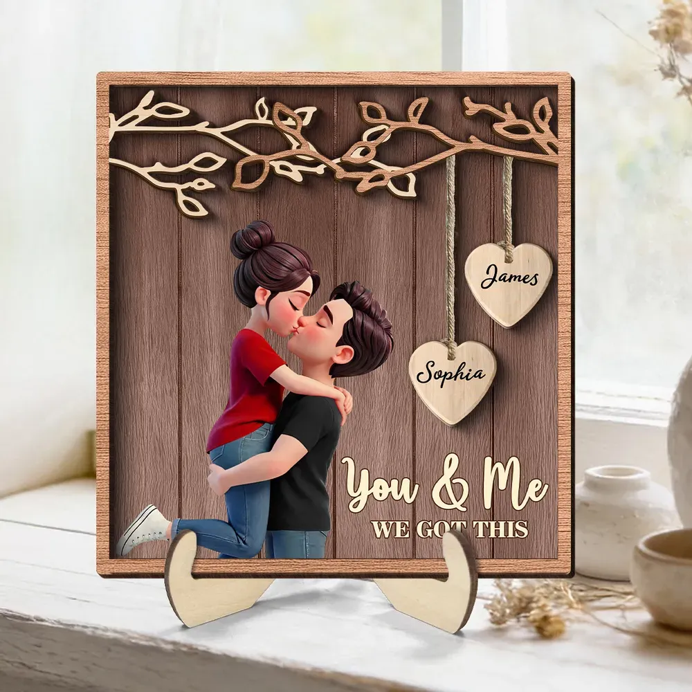 Personalized Wooden Plaque-Couple Hugging Kissing Under Eternal Tree Of Love