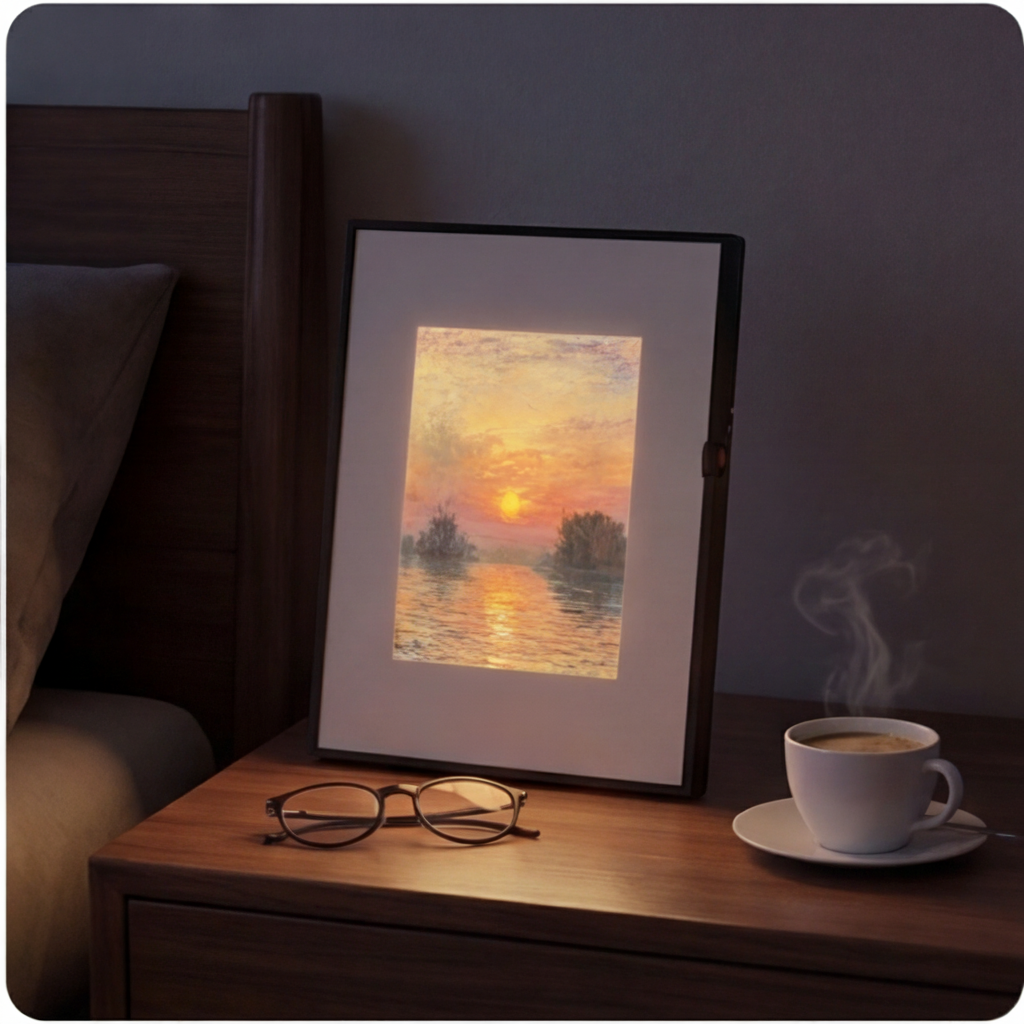 Canvas Smart Speaker Photo Frame,Personalized Photo Display with Bluetooth Audio, 8 AI Art Filters & Magnetic Frames, Elegant Keepsake Gift