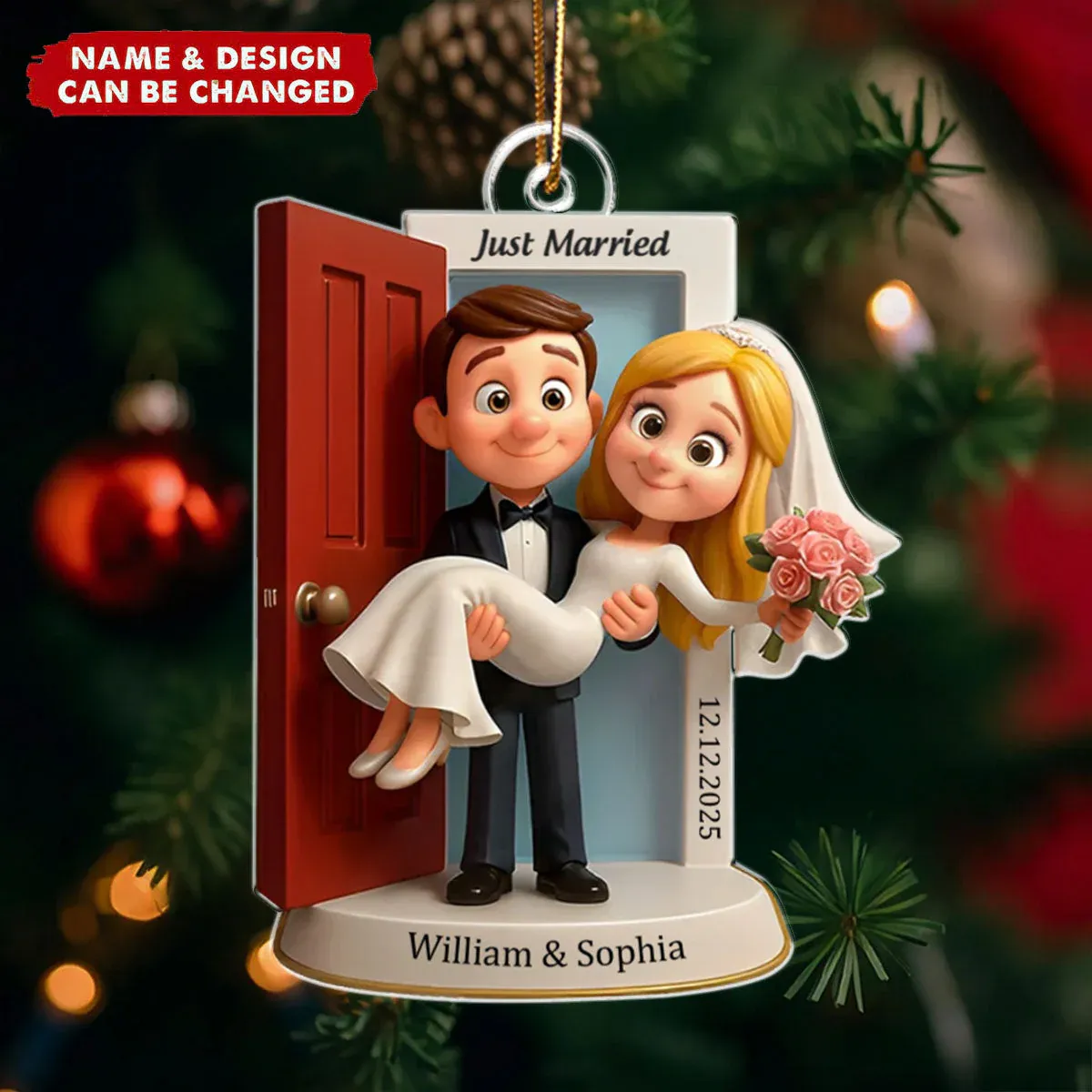Personalized Our First Christmas Married Ornament - Custom Wedding Couple Threshold - MySpotifyGlass